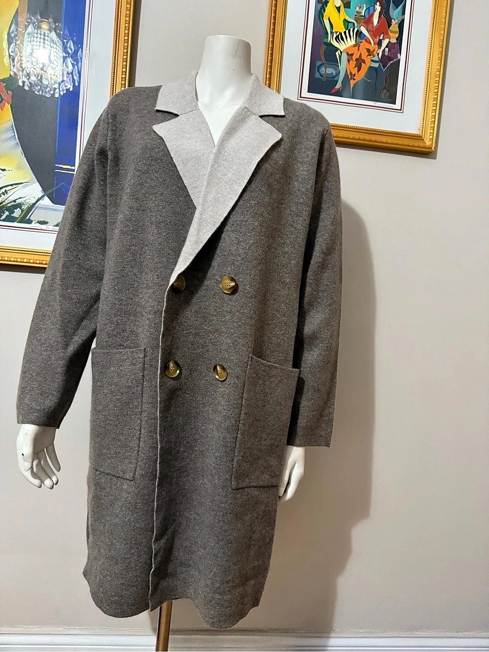 the cashmere project Double Breasted Coat Gray Cashmere Pea Coat Medium
